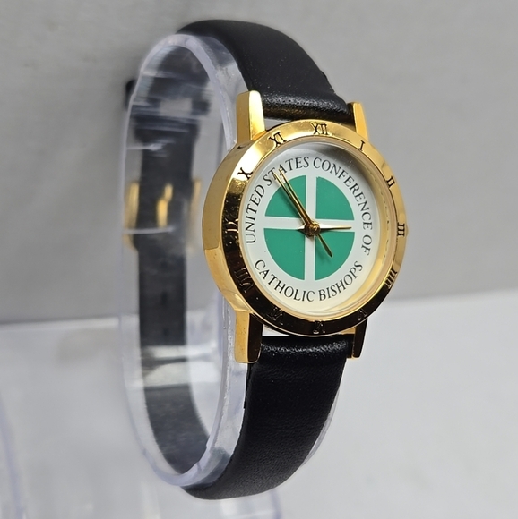 United States Conference Of Catholic Baptists Gold Tone Watch New Battery - Picture 3 of 11